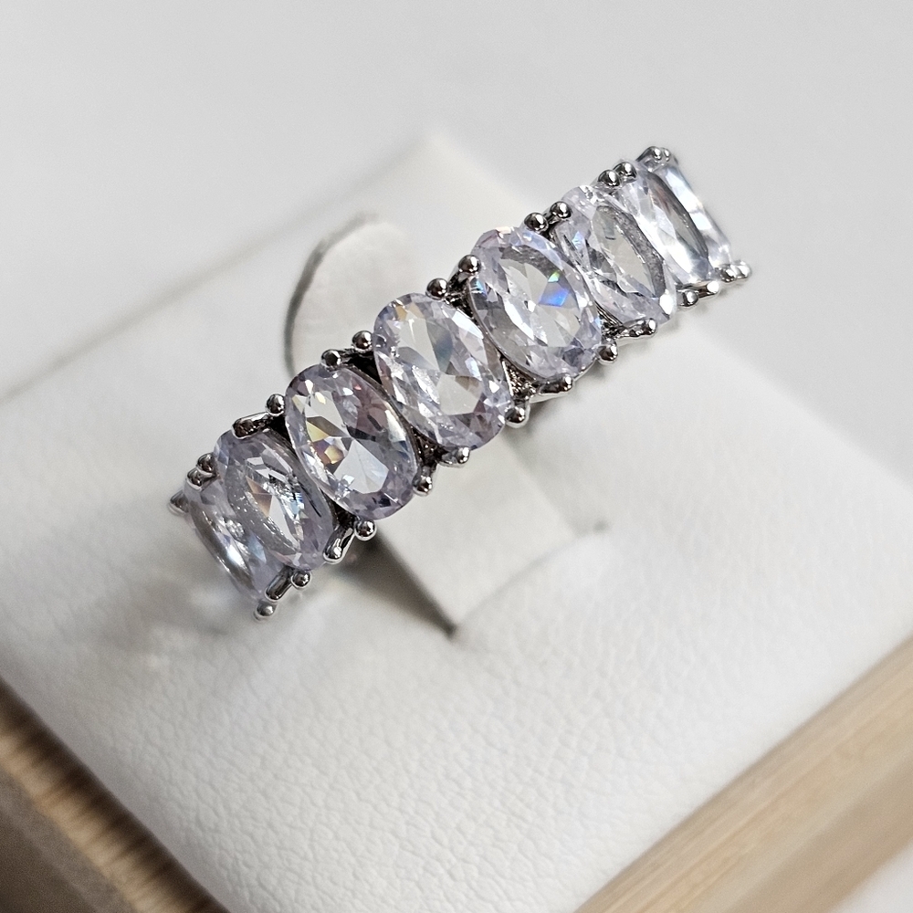 Baguette oval stone cz silver plated Statement fashion ring 7